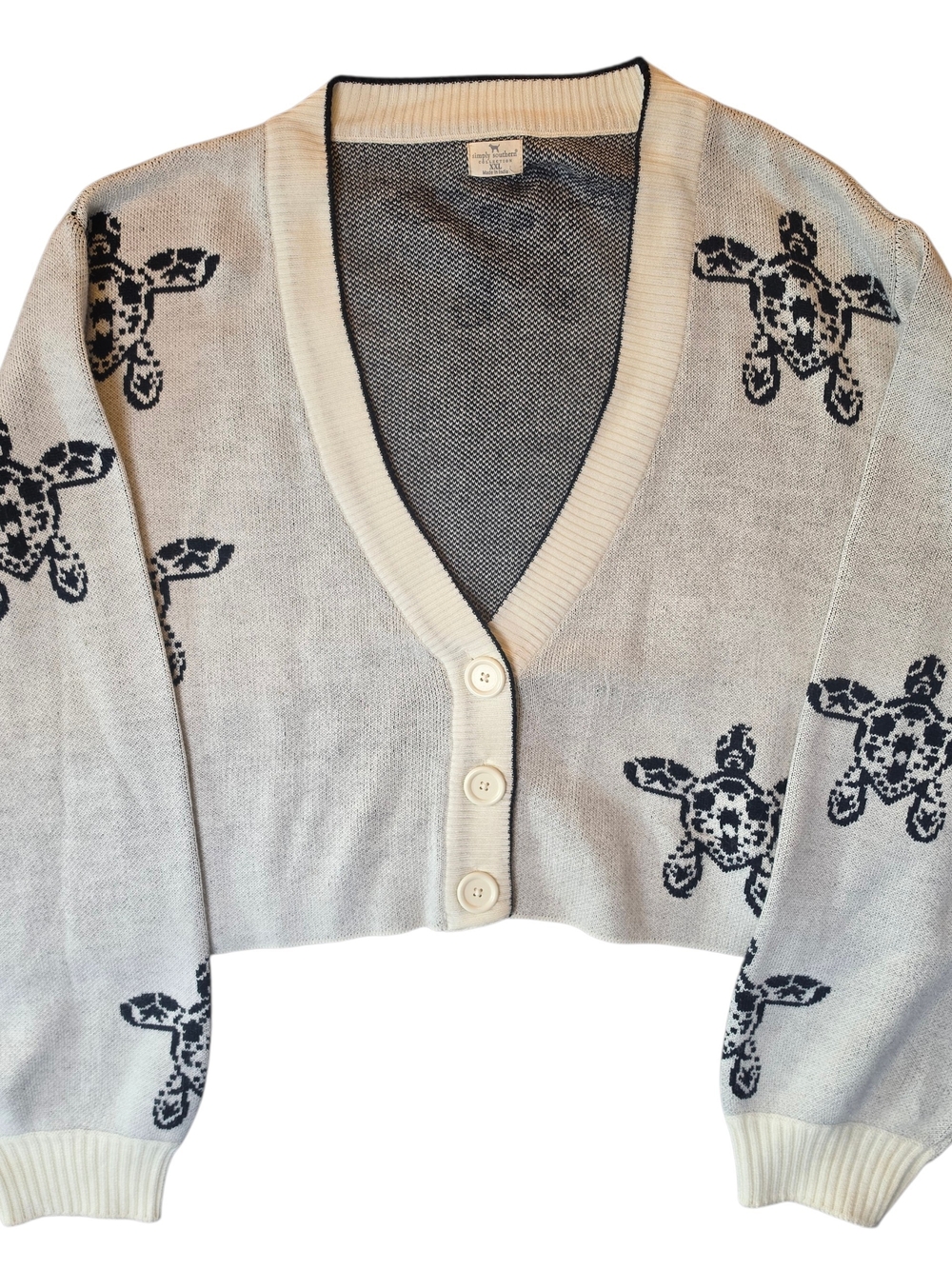 Simply Southern Cardigan XXL Ivory Black V-Neck Cropped Knit Animal Print